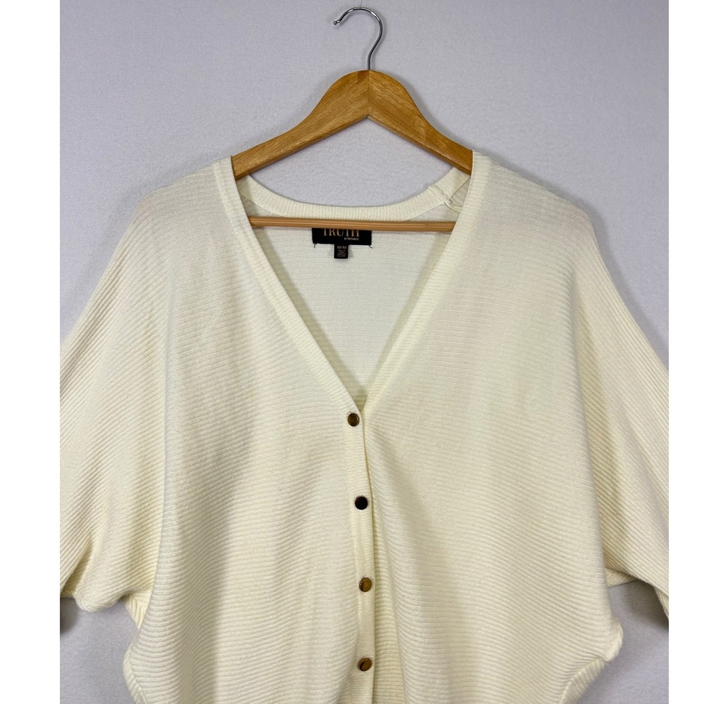 Minimalist Truth by Republic Womens Medium Cream Ribbed Batwing Cardigan Sweater - Picture 3 of 9
